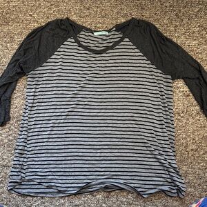 Maurices Charcoal and Light Gray Striped Long Sleeve Top